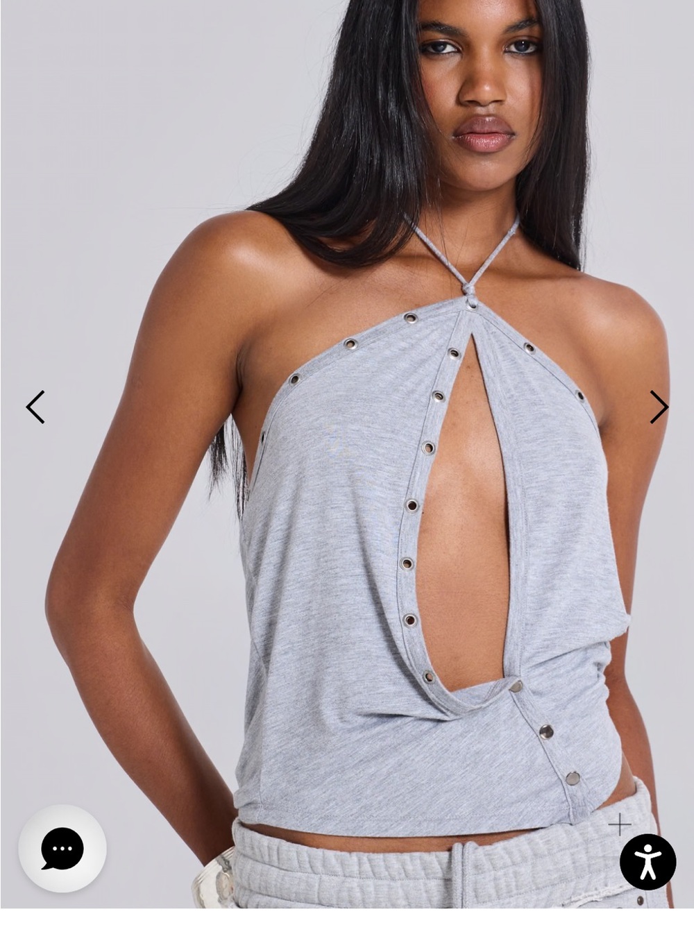Jaded London Zeila Cut Out Drape Top NWT Grey Marl Halter Eyelet Button Tank